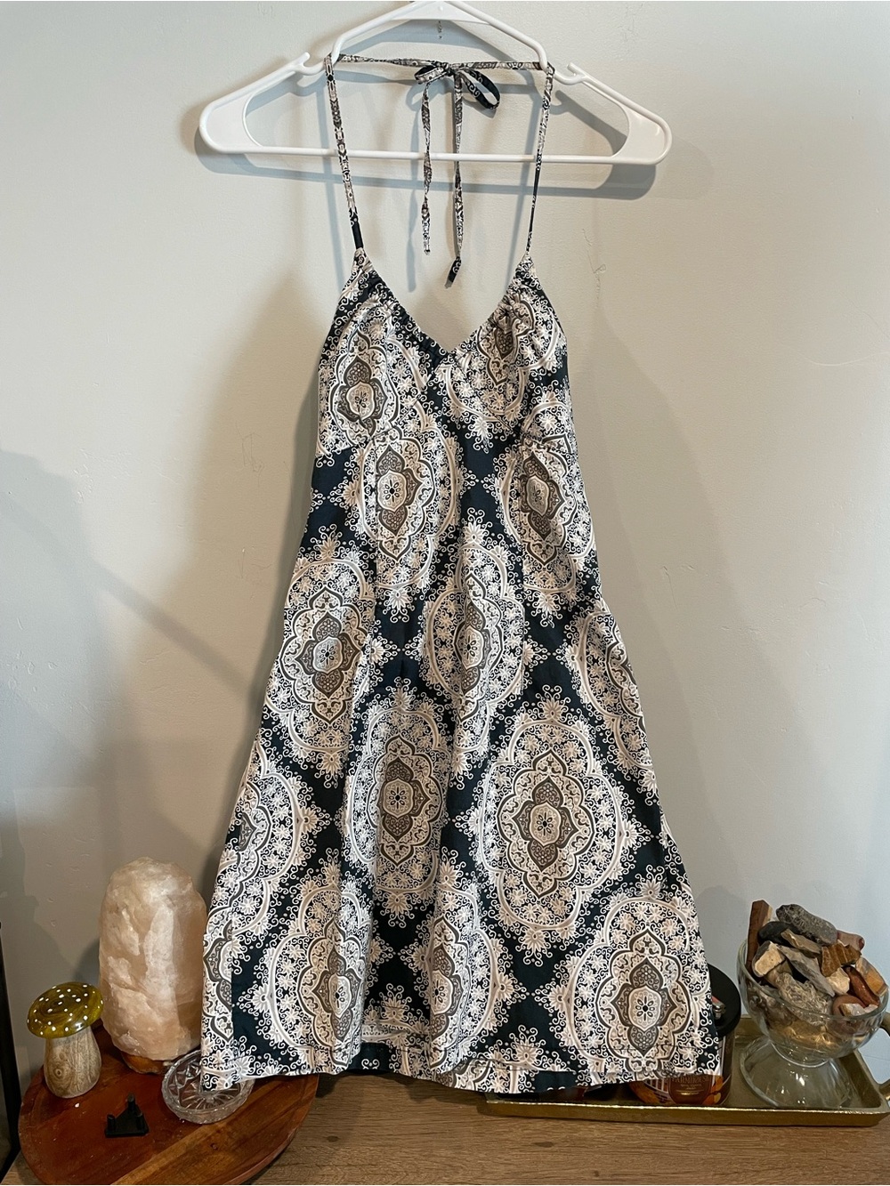 H&M Black and White Paisley Halter Midi Dress